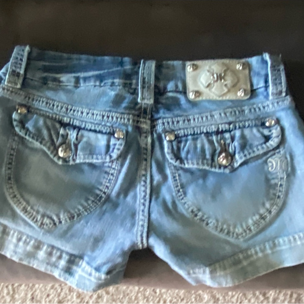 Miss Me Blue Jean Shorts with Decorative Stitching